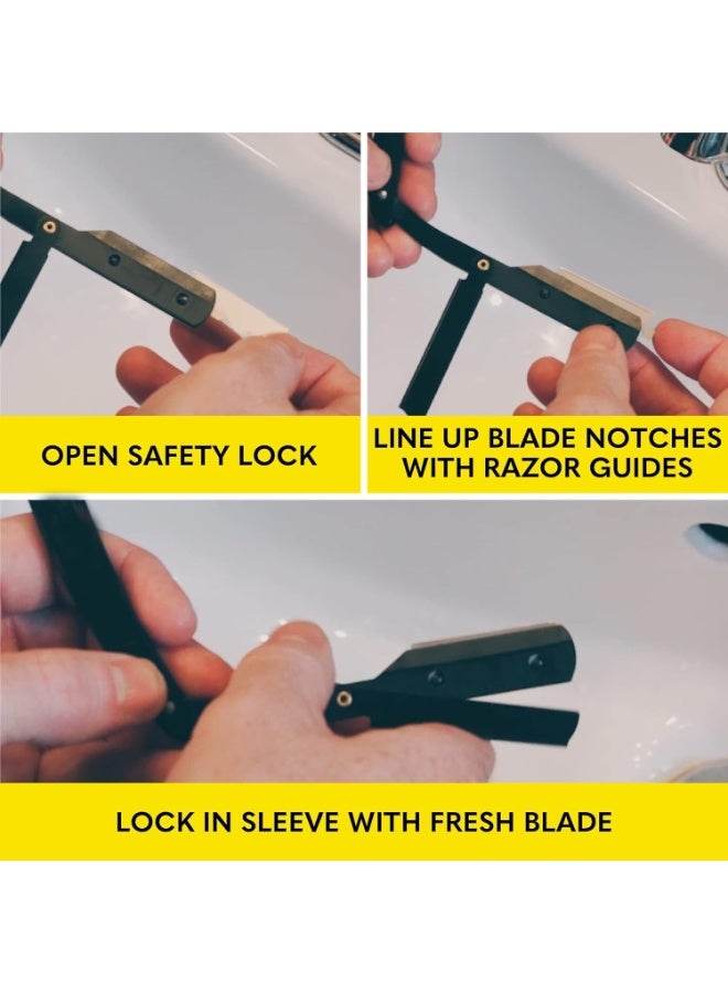 MJZ Cut Straight Razor for Men with 10pcs Blades- Premium Single Derby Blade Cutthroat Razor - Barber Straight Edge Razor Kit -  Stainless Steel Single Blade Barber Quality Moustache & Beard Shaving Razor - Includes Leather Case - Image 3